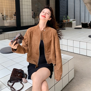 美拉德麂皮绒短外套女秋季2025新款美式复古时髦显瘦机车服夹克潮图片