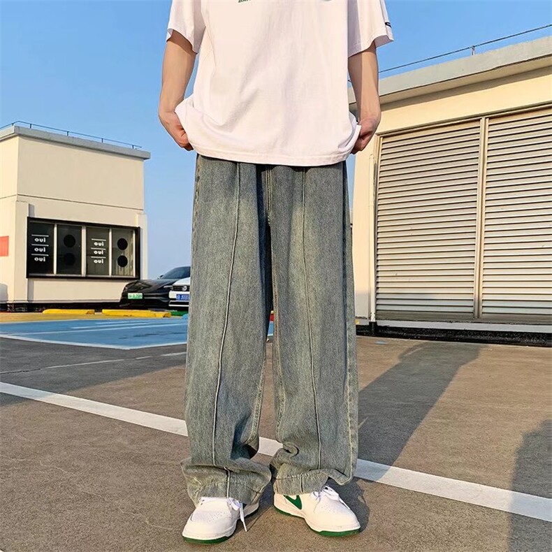 牛仔裤男ins潮牌高街裤子设计感拖地裤直筒宽松休闲长裤NK21-P48,男装牛仔裤,星座1008-1
