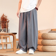 8XL-M亚麻弯刀裤直筒阔腿裤子男夏季宽松大码运动灯笼裤KZ068P60，男装休闲裤，电商B312