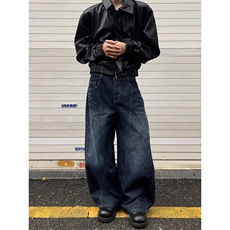 潮流刺绣男女拖地长裤弯刀牛仔裤宽松休闲阔腿裤子K7128-P48网图，男装牛仔裤，电商B245