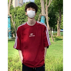 抖音得物高品质二开240克宽松纯棉美式潮牌三条杠织带短袖T恤，男装T恤，电商A486