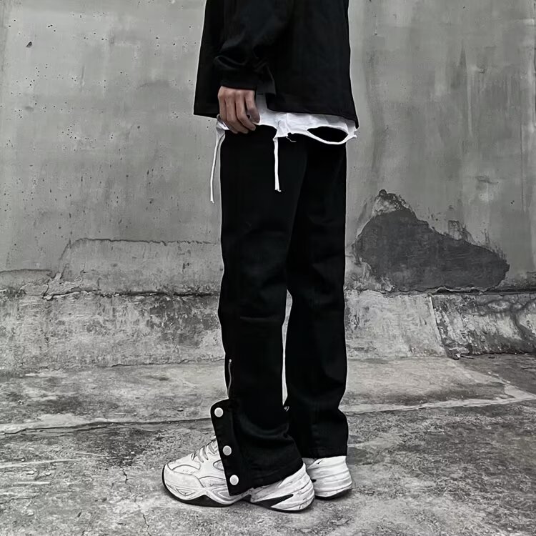 高街黑色排扣牛仔裤潮工装机能显瘦复古长裤男X8850,男装牛仔裤,星座208-5