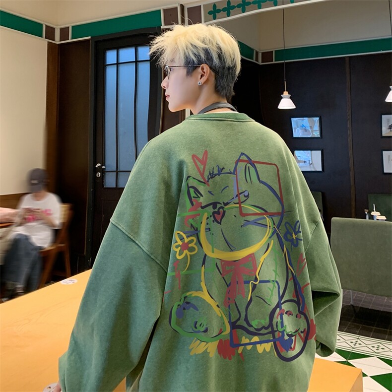 美式潮牌重磅水洗做旧圆领卫衣力推大码男XZ517A-2-Y7740-P58,男装卫衣,星座517A-2