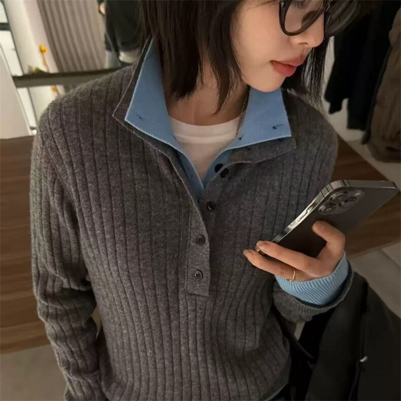 打底衫女秋冬内搭翻领套头保暖长袖针织毛衣,针织衫/毛衣,鑫之绒
