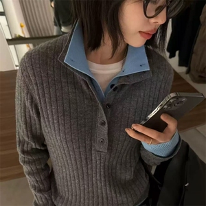 打底衫女秋冬内搭翻领套头保暖长袖针织毛衣图片