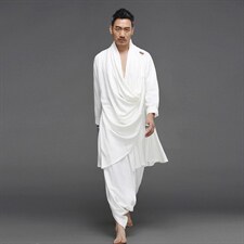 棉麻打坐居士汉服宽松长款披风衣民族套装瑜伽服Q9220-P190，男装民族服装，星座1105-3