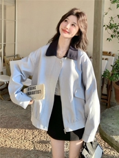 2026春装新款浅蓝色小清新夹克外套可脱卸领子韩版上衣女，女装短外套，时尚风爆