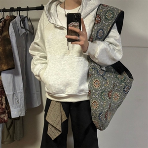 抖音得物二开 美式重磅宽松结构拉链设计防风高领连帽卫衣外套W76图片