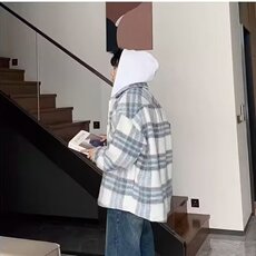 格子毛呢连帽外套男短款2025秋冬潮牌复古格子外套男休闲情侣夹克，男装夹克，星座1210-1