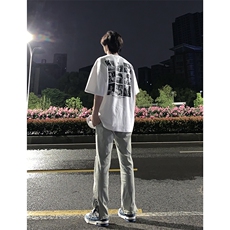 B221美式ins高街暗黑拉链小脚弹力破洞牛仔裤LK23060-P65控88，男装牛仔裤，电商B221