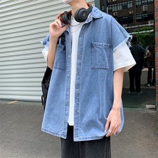 夏季工装潮流背心牛仔马甲外套无袖坎肩上衣服男W3320-P40，男装背心/马甲，星座512-3