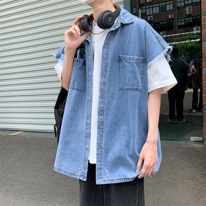夏季工装潮流背心牛仔马甲外套无袖坎肩上衣服男 W3320-P40图片