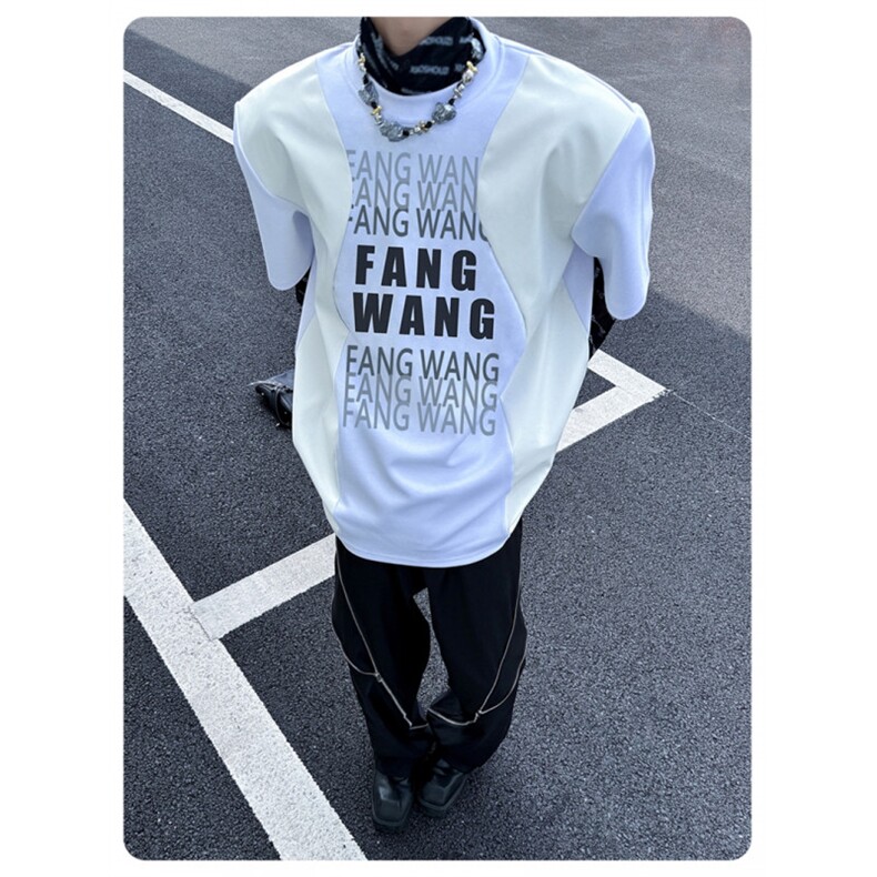 XZ1005-1-TTH0046-批48-设计款垫肩拼接短袖T恤,男装T恤,星座1005-1