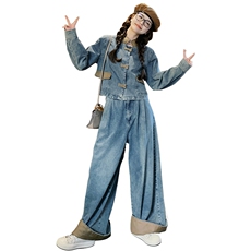 新中式国风穿搭牛仔套装女春夏秋超火好看高级感外套阔腿裤两件套，女装套装/套裙，浙宝305