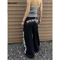 美式哥特风字母印花垂感系带阔腿卫裤男女复古街舞休闲裤子，男装休闲裤，星座218-1（原230）