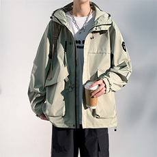 春秋户外冲锋衣男女同款防风防水连帽工装外套登山服夹克2481-P75，男装夹克，星座1403B