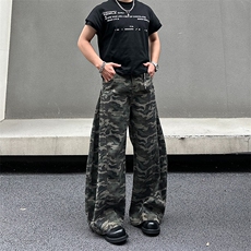 美式复古水洗弯刀牛仔裤男女新款宽松直筒阔腿工装裤NA168-P55，男装牛仔裤，星座208-5