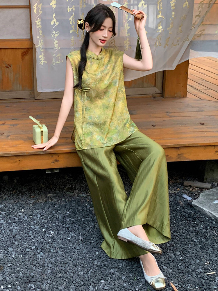 2026新中式g风套装女夏季新款高级感显瘦马甲阔腿裤流行两件套,女装套装/套裙,超帛