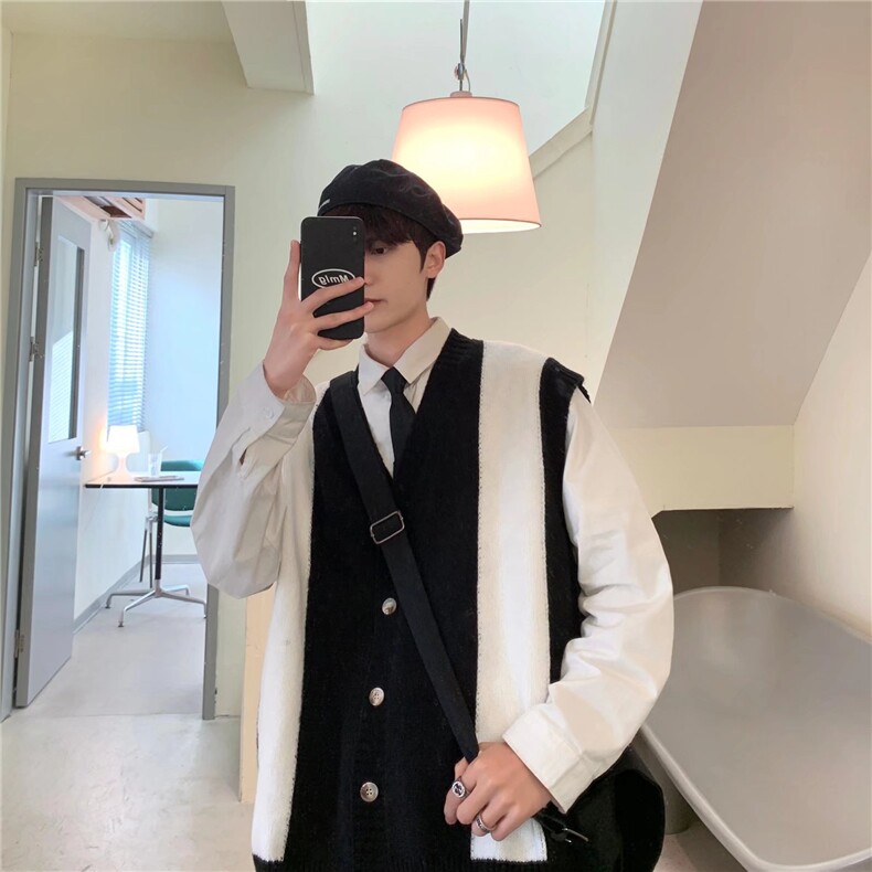ins日系春季潮流新款青春针织马甲V领开衫M0126P40,男装针织衫/毛衣,星座1116-2