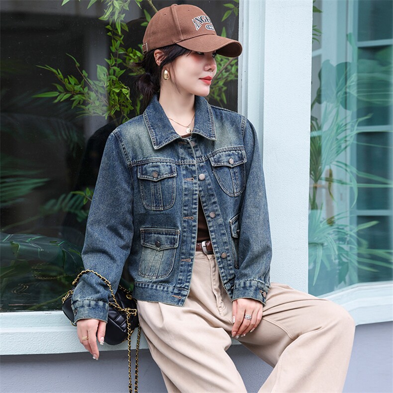 复古时尚百搭牛仔短款外套女2025年春秋新款休闲百搭上衣，女装牛仔外套，美拉德工厂直营店