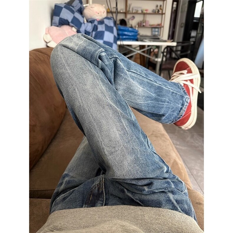 直筒牛仔裤男宽松长裤ins潮松紧腰潮牌高街阔腿休闲NZ0814,男装牛仔裤,星座516A