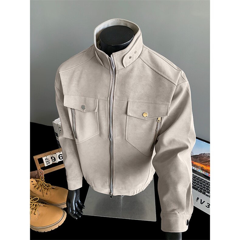 秋季立领男士外套机车皮衣工装夹克外套茄克上衣A266-PY012-P75，男装皮衣，电商A266