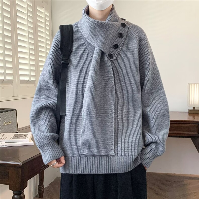 MY310-P63暗黑半高领打底衫慵懒高级感男士毛衣潮牌高街弧形,男装T恤,电商B323A
