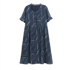 雪纺连衣裙女夏2024新款中年妈妈宽松显瘦大码中长款休闲a字裙子，女装连衣裙，忆绮罗