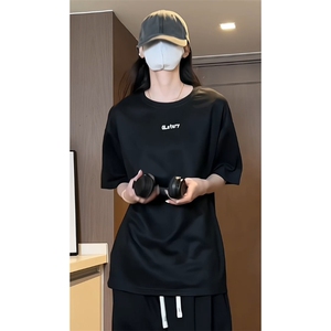 麂皮绒短袖t恤男款夏季重磅美式小领口体恤潮牌潮流休闲百搭半袖图片