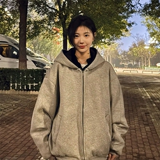 抖音得物高品质二开26春装美式重磅宽松结构双面连帽卫衣外套W68，女装短外套，电商A486