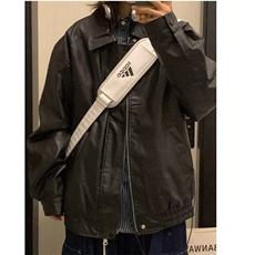 宽松型休闲常规款青少年日系复古pu咖啡色机车皮衣外套男翻领，男装夹克，星座506A