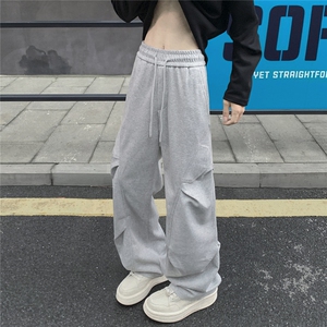 港风秋款男女工装卫裤褶皱宽松直筒长裤h0063 P45图片