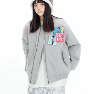 美式复古刺绣贴标外套趣味宽松飞行服男女情侣春秋新款夹克宽松型图片