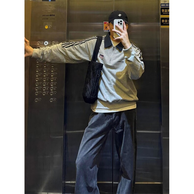 半拉链翻领卫衣男春秋季休闲宽松三条杠拼接长袖上衣W6775,男装卫衣,星座1116A（原606A-3）