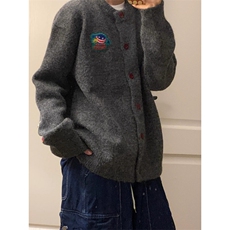 山月拾酒25AW刺绣针织早秋宽松开衫男女毛衣外套羊毛上衣，男装针织衫/毛衣，星座506A