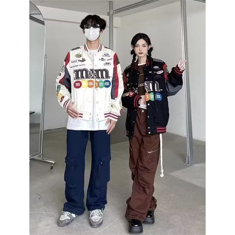 春秋美式复古高街刺绣mm豆棒球服外套男女宽松嘻哈潮牌机车服夹克,男装夹克,星座1210-1