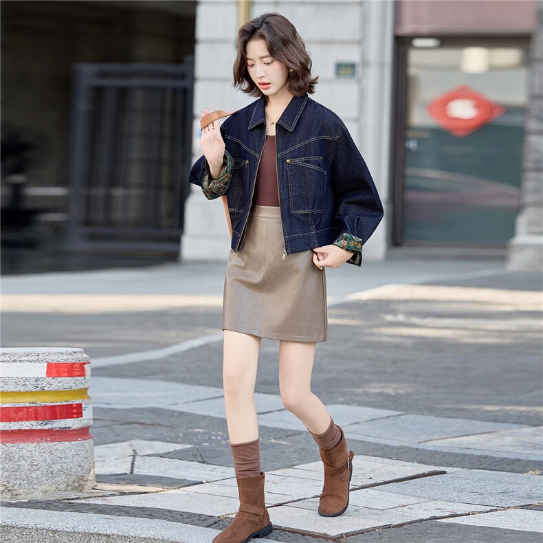 2025秋装新款设计感休闲牛仔拼接外套,女装短外套,依路服饰