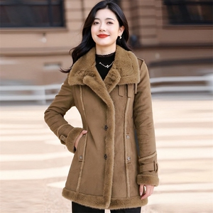 【大货已出】高档皮毛一体时尚中长款外套气质大衣加绒保暖棉服女图片