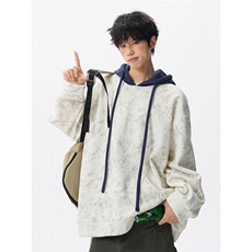 现货WY10166-特P48控88美式复古撞色解构拼接大码男宽松情侣卫衣，男装卫衣，电商A059
