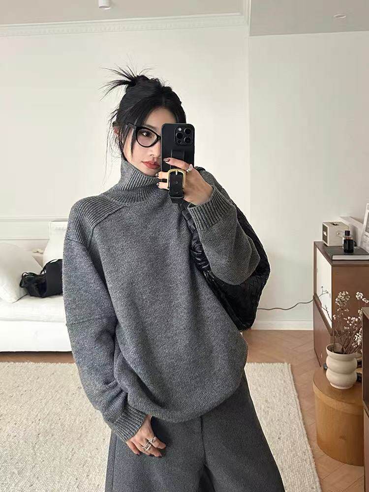 新款高领针织套头上衣时尚休闲百搭，女装针织衫/毛衣，悦玛羊绒
