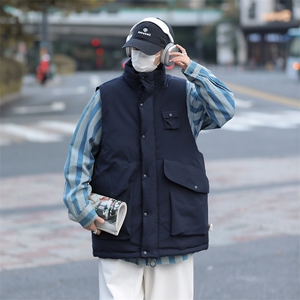秋冬潮牌宽松工装无袖棉服日系复古街头立领棉马甲男 W7939-P55图片