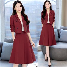 现货2023秋季时尚简约大方气质优雅收腰显瘦休闲修身潮流两件套，女装套装/套裙，三木叶子