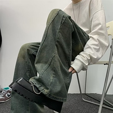 美式高街牛仔裤男韩版潮阔腿个性2024冬季ins宽松长裤RK1264-P59，男装牛仔裤，星座412-3