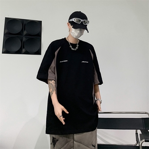 美式潮牌撞色拼接设计感机车短袖T恤男女宽松情侣赛车服DT044-p36图片