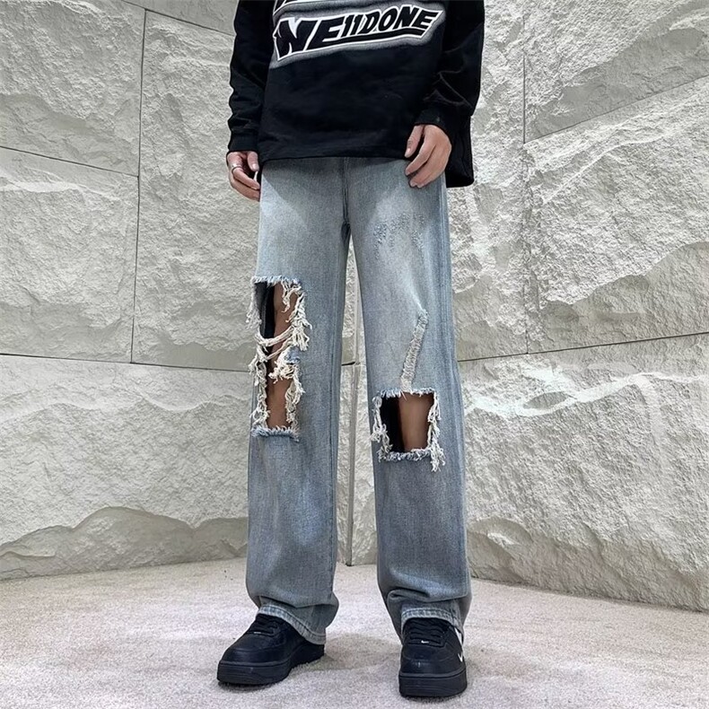 牛仔裤潮秋季文艺原宿气质长裤潮流男高腰慵懒时尚K6069-P40,男装牛仔裤,星座1109-3