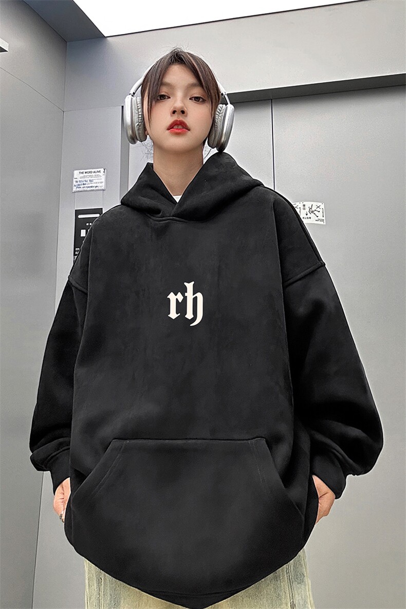 ！麂皮绒连帽卫衣直播品质重磅400克rh印花JL7068-P45控78,男装卫衣,星座508（原C305）