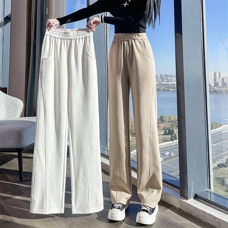 香蕉运动裤秋冬2025新款美式直筒加绒卫裤小个子窄版阔腿裤,女装休闲裤,云美莎专业女裤-全店现货