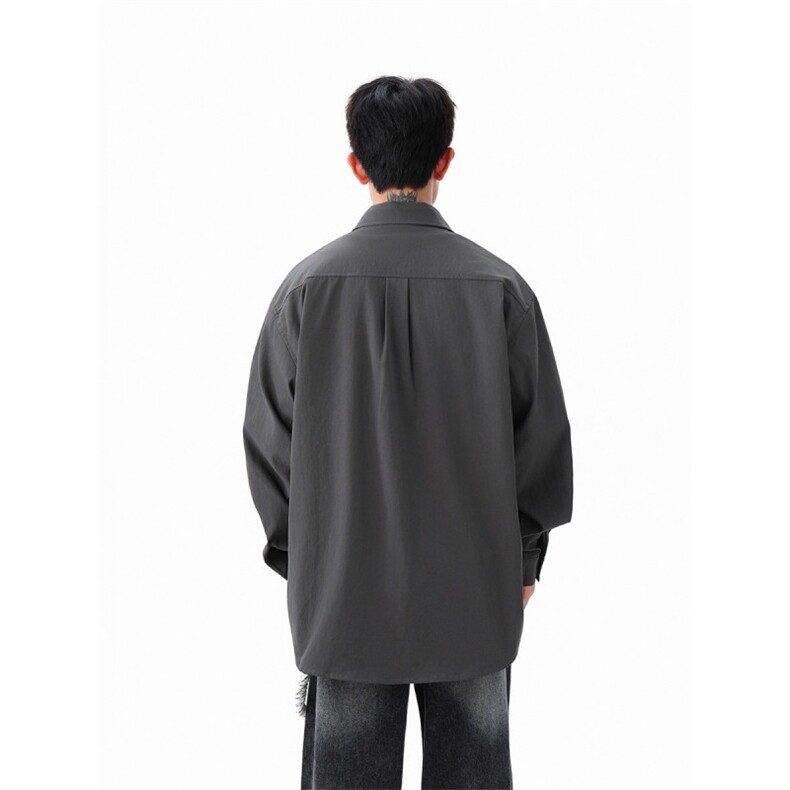得物二开2025秋装长袖衬衣棉感舒适纯色外套衬衫CS102-特P28,男装衬衫,电商042