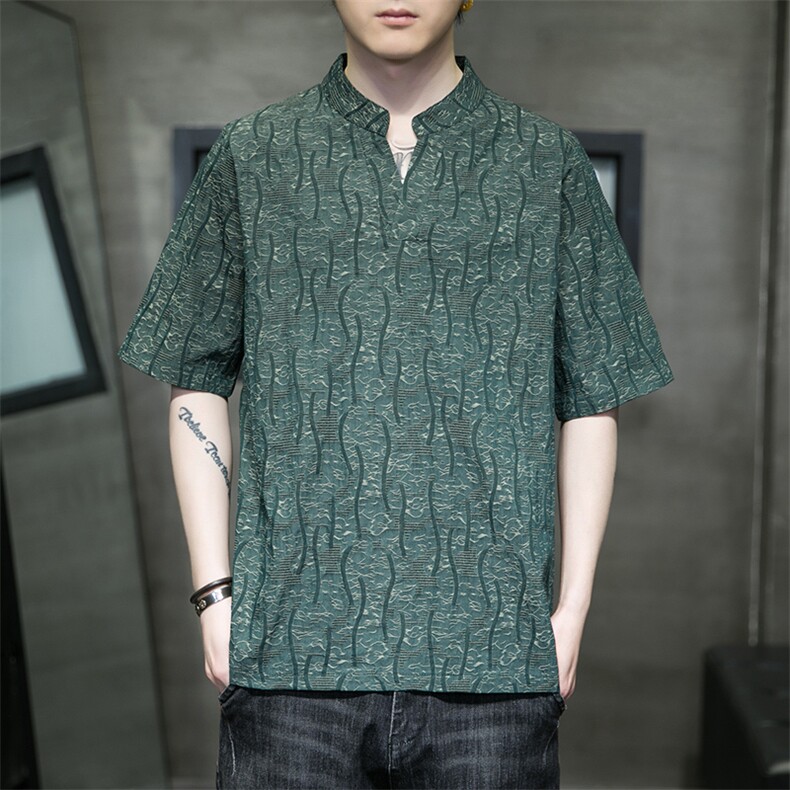 新中式立领唐装短袖风T恤汉服高品质缎彩潮提花T321-P55,男装T恤,电商A227