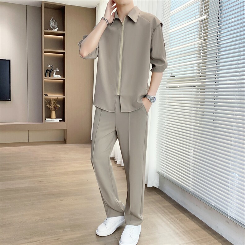 2025夏季新款套装高级感冰丝短袖衬衫休闲透气上衣长裤两件套,男装T恤,星座1206（原A206）